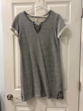 Style & Co. Heather Gray Lace-Up Short Sleeve Knit Dress